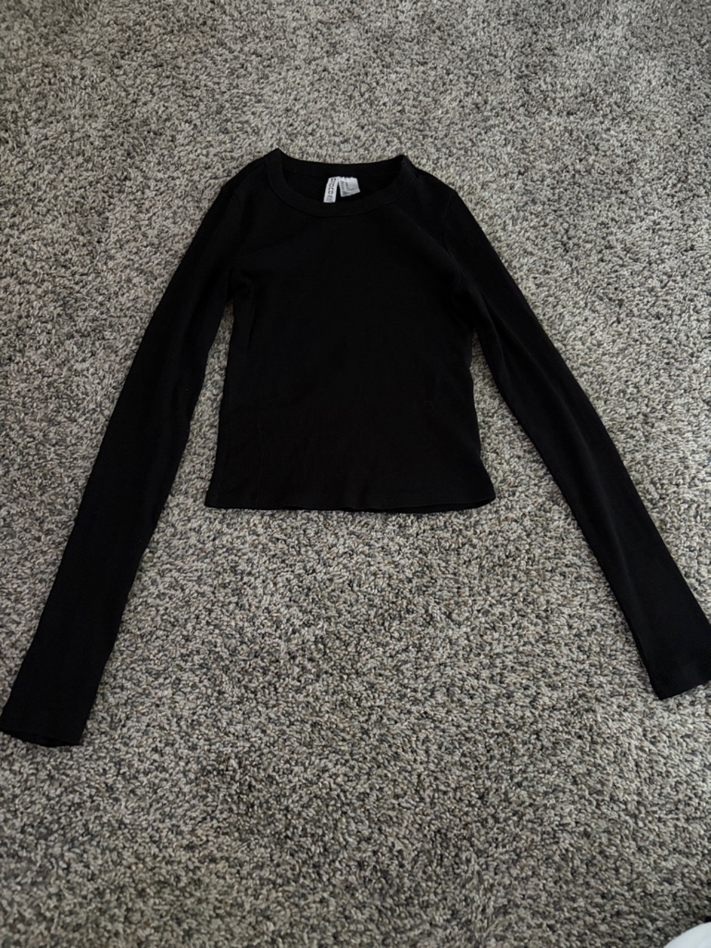 H&M Black Ribbed Crewneck Crop Top